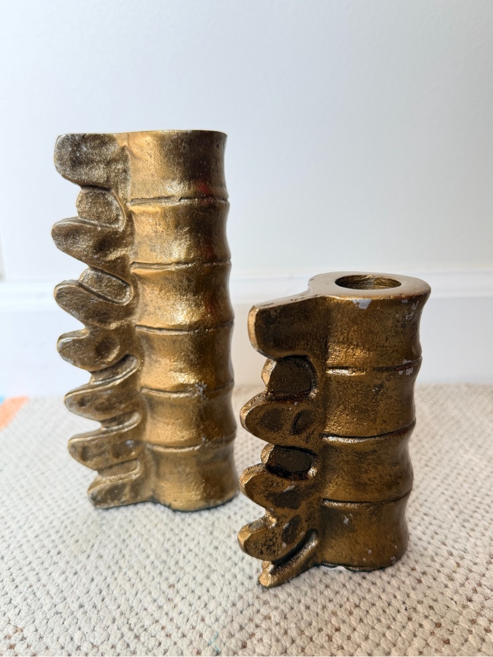 Handcrafted Gold Ceramic 
Anatomy Vertebrae Candle Holders - Set of 2